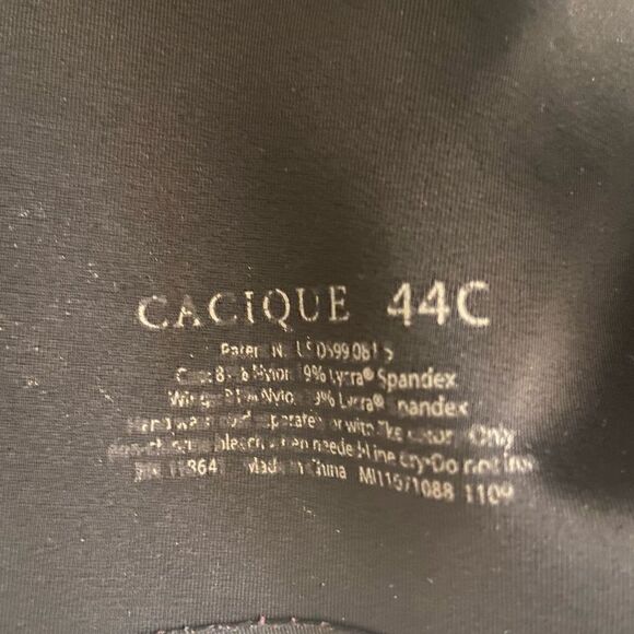 Cacique Black Lined Underwire Bra Size 44C - Picture 3 of 3